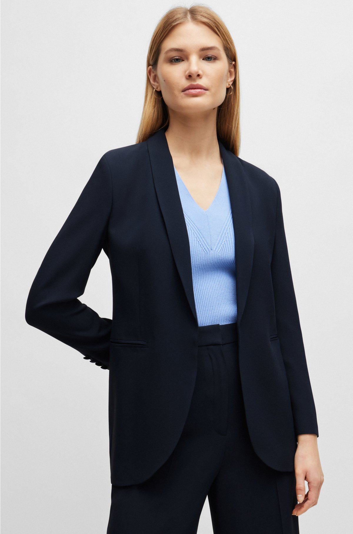 Regular-fit jacket with edge-to-edge front, Dark Blue