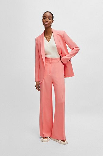 Business Women Blazer Sets 2 Piece Outfits Pink Jacket Wide Leg Pants Suit  Elegant Fall Winter Formal Suits Party Office Clothes