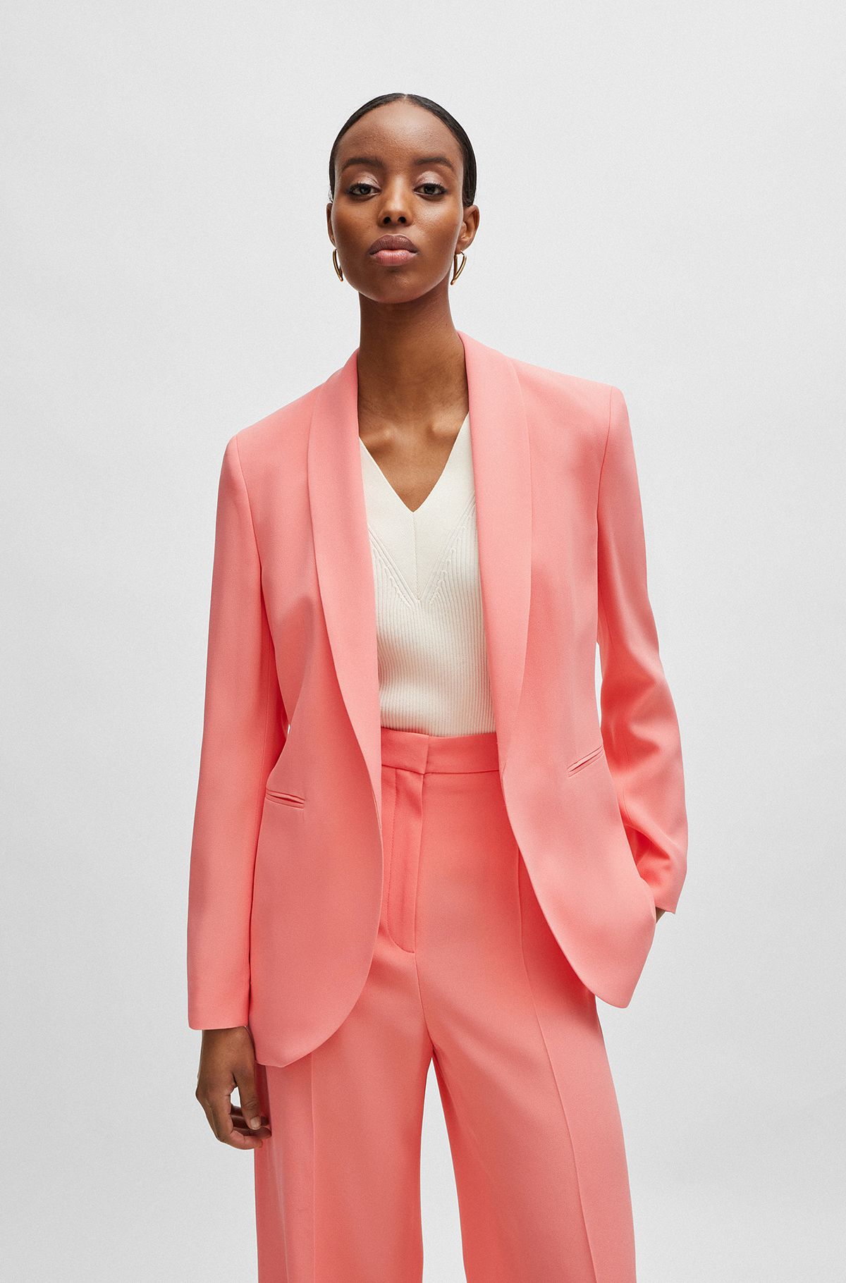 Regular-fit jacket with edge-to-edge front, Coral