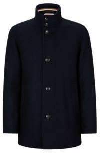 Manteau en laine mélangée avec intérieur zippé et matelassé, Bleu foncé