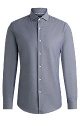 Slim-fit shirt in easy-iron structured stretch cotton, Dark Blue