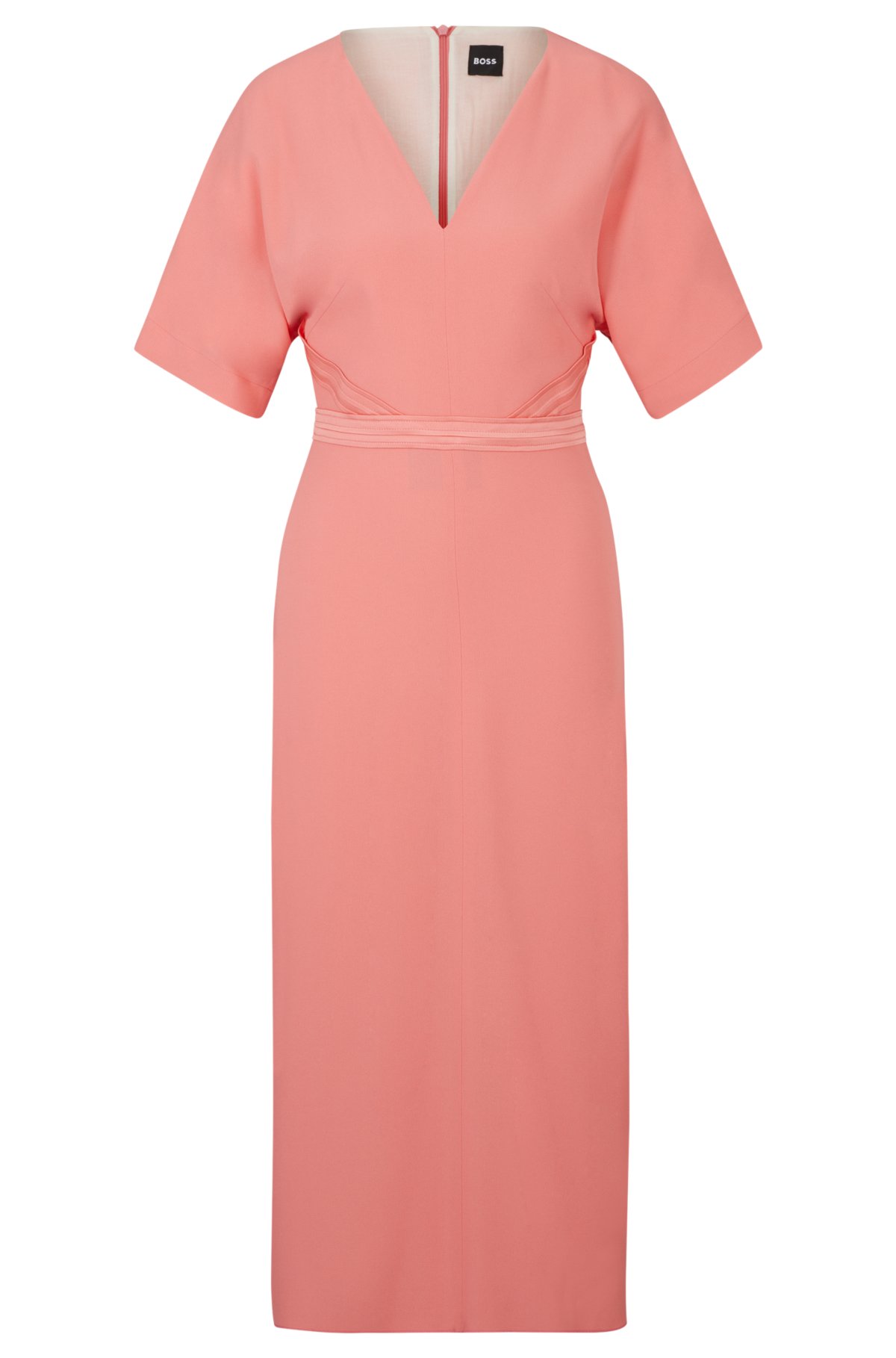 V-neck dress with waist detail, Coral