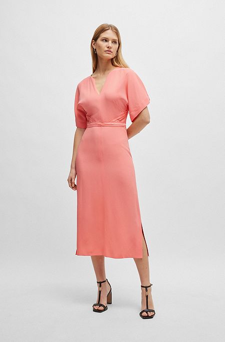 V-neck dress with waist detail, Coral