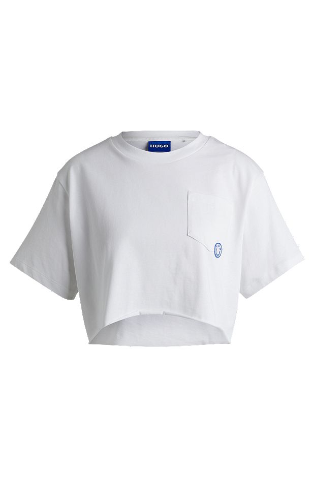 Relaxed-Fit T-Shirt in Cropped-Länge mit Logo-Aufnäher, Weiß