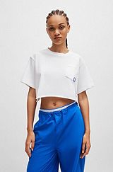 Relaxed-fit cropped T-shirt with logo badge, White