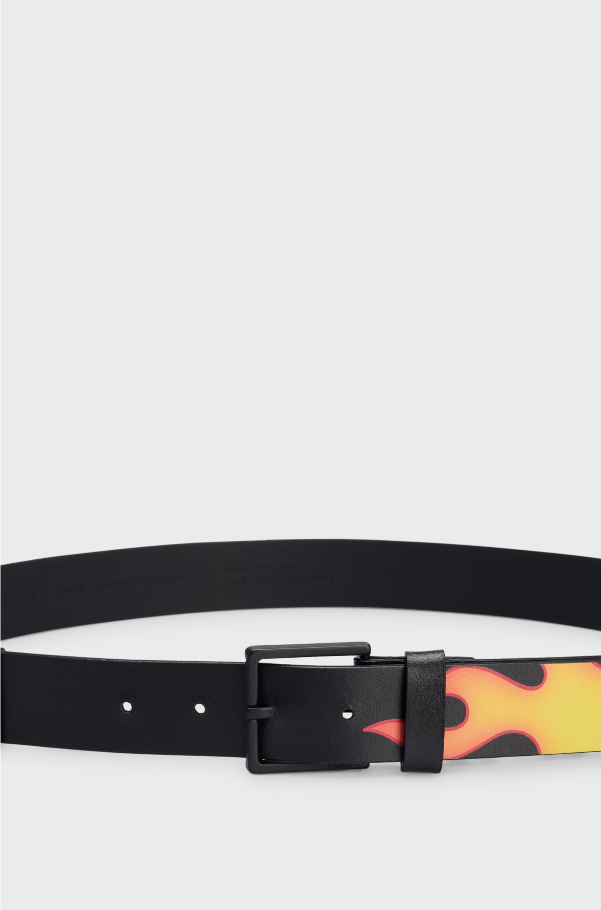 Reversible Italian-leather belt with stacked logo and flames, Black