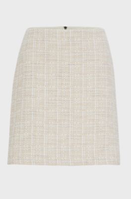 Tweed mini skirt with rear zip, Light Beige