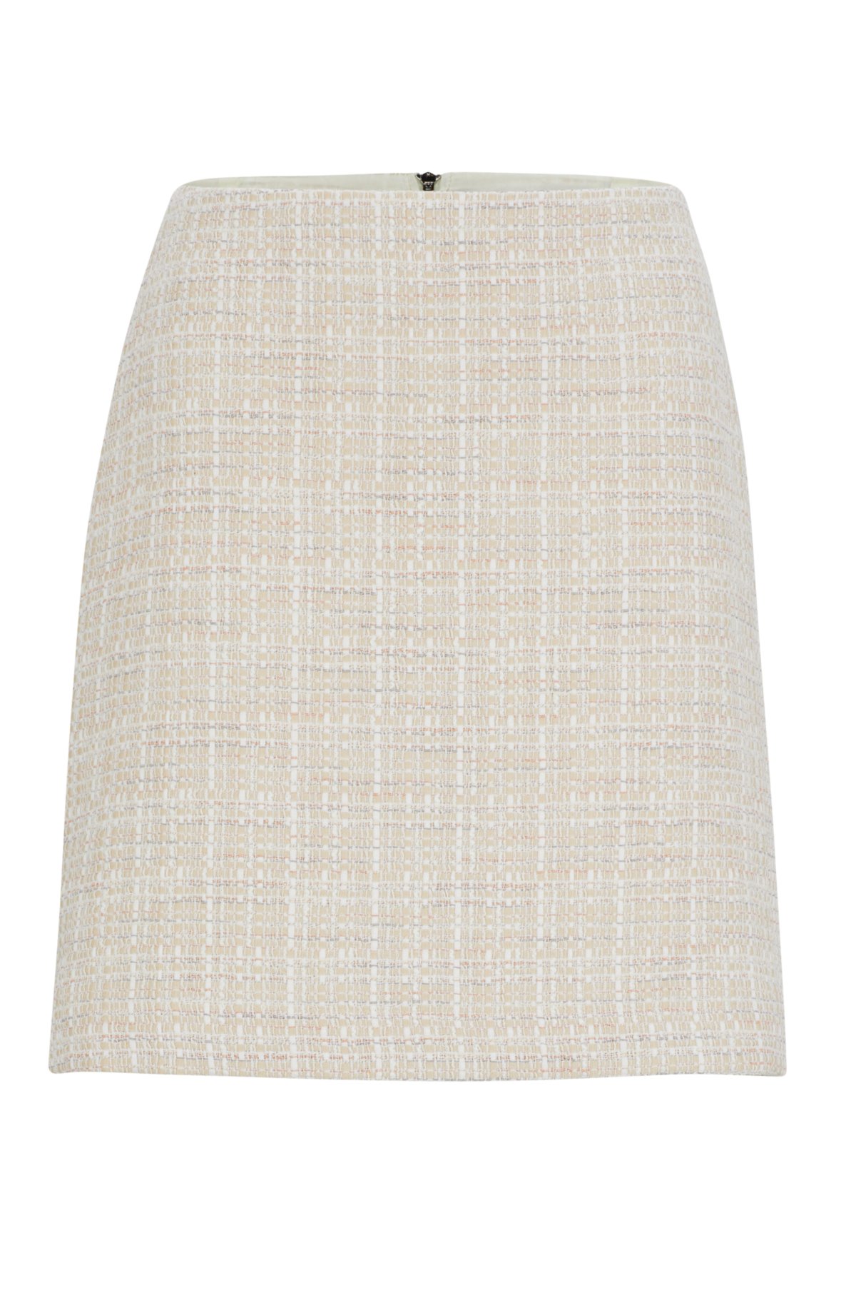 Tweed mini skirt with rear zip, Light Beige