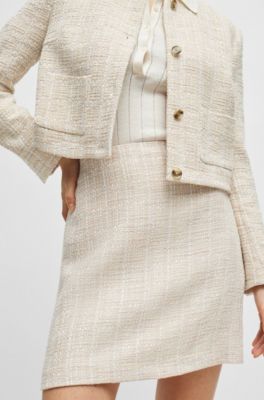Tweed mini skirt with rear zip, Light Beige