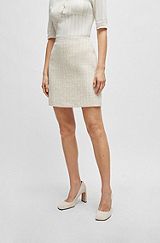 Tweed mini skirt with rear zip, Light Beige