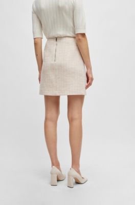 Tweed mini skirt with rear zip, Light Beige