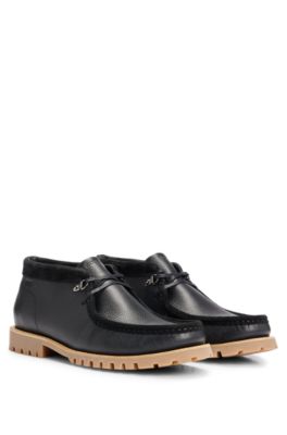 BOSS - Grained-leather desert boots with rubber-lug outsole