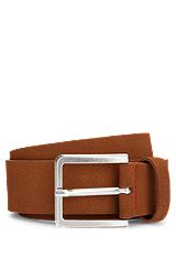 Suede belt with silver-tone buckle, Brown