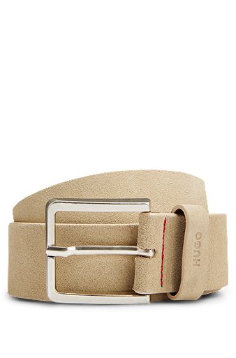 Suede belt with silver-tone buckle, Light Beige