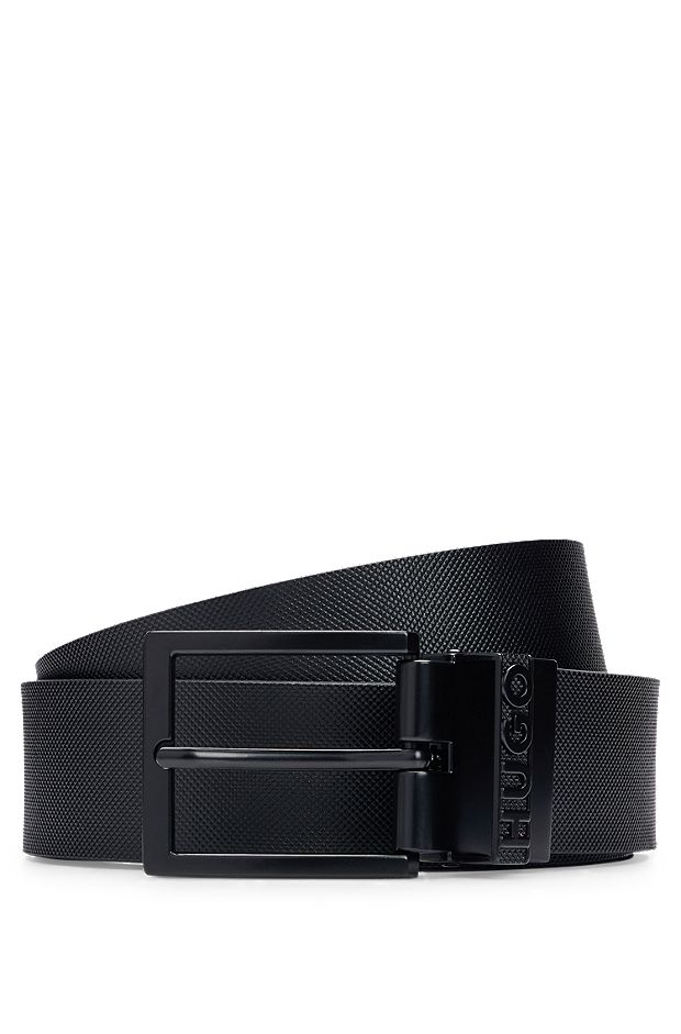 Cinturón de piel italiana reversible con hebillas con placa y hebijón, Negro