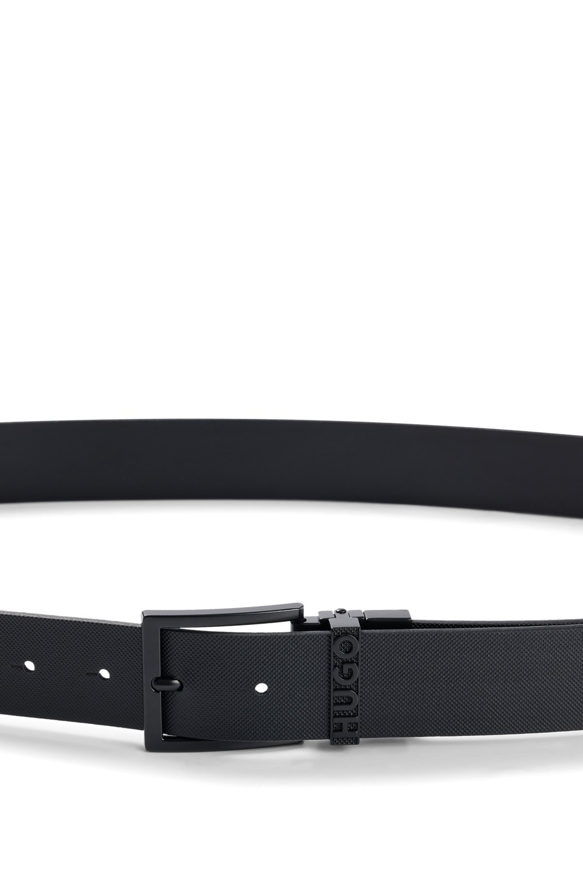 Reversible Italian-leather belt with pin and plaque buckles, Black