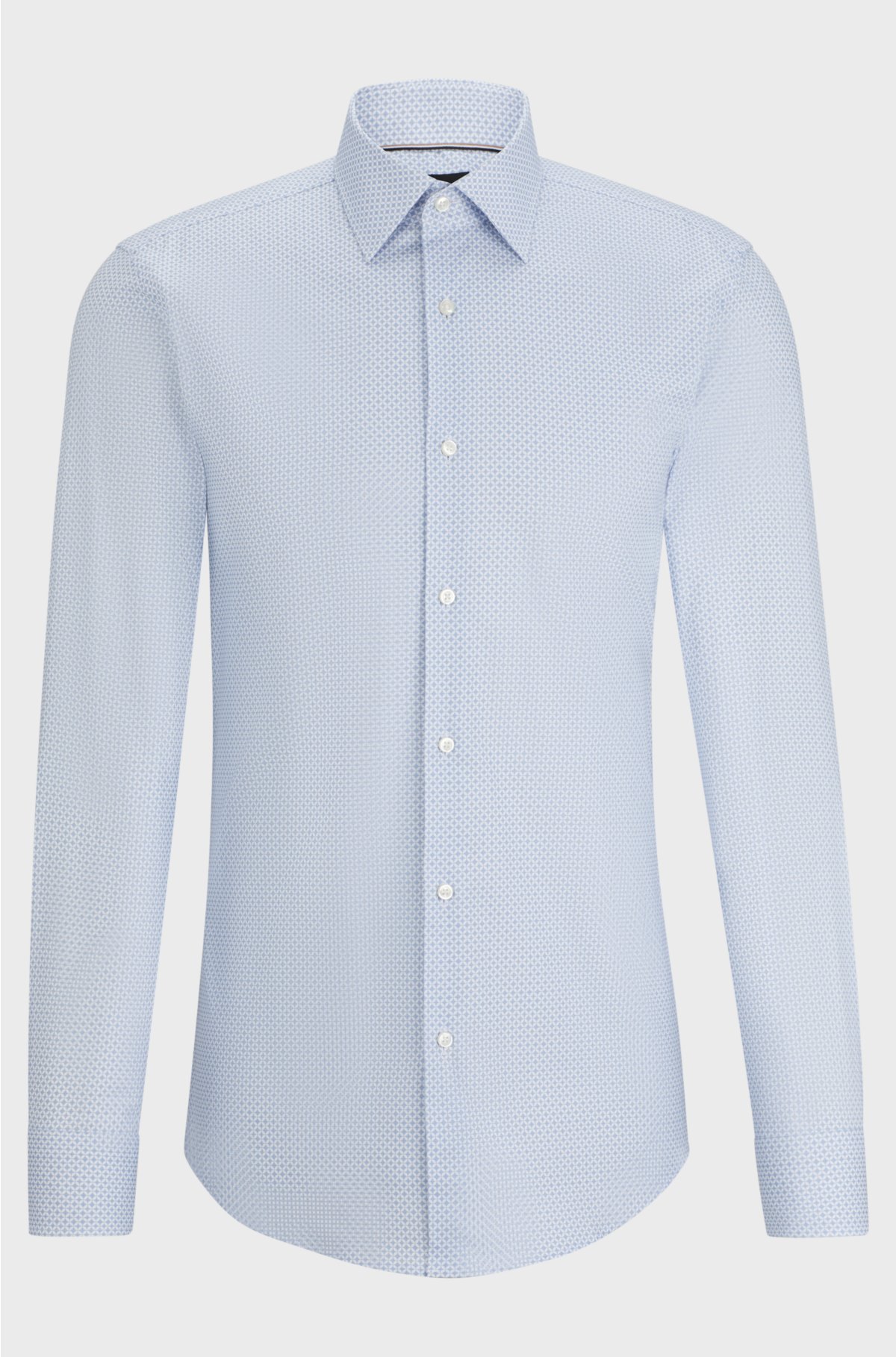 Slim-fit shirt in printed stretch-cotton dobby, Light Blue