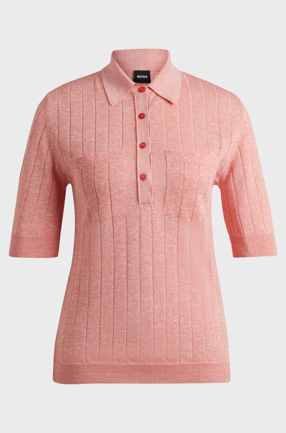 Linen-blend sweater with polo collar, light pink