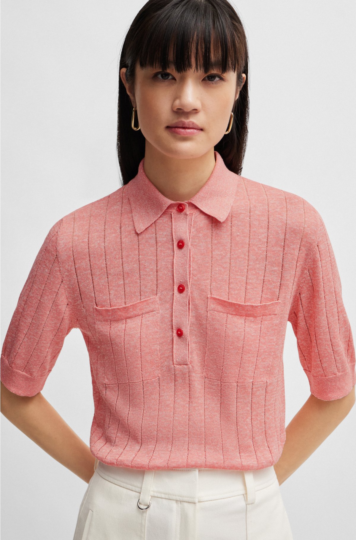 Linen-blend Shirt - Light pink - Ladies