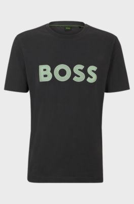 Cotton-jersey regular-fit T-shirt with mesh logo, Dark Grey