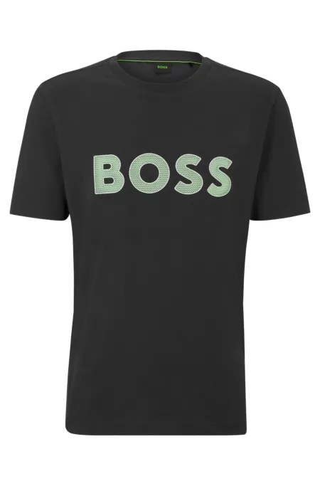 Cotton-jersey regular-fit T-shirt with mesh logo
