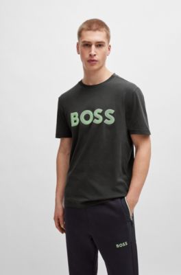 BOSS - Cotton-jersey regular-fit T-shirt with mesh logo