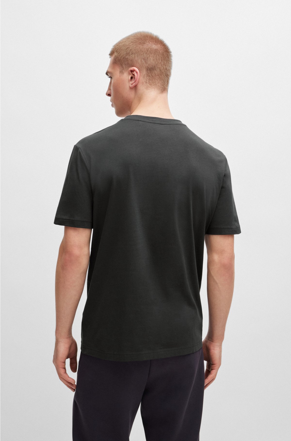 Cotton-jersey regular-fit T-shirt with mesh logo, Dark Grey