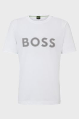 Cotton-jersey regular-fit T-shirt with mesh logo, White