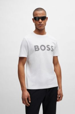 Cotton-jersey regular-fit T-shirt with mesh logo, White