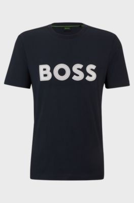 Cotton-jersey regular-fit T-shirt with mesh logo, Dark Blue