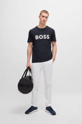 Cotton-jersey regular-fit T-shirt with mesh logo, Dark Blue