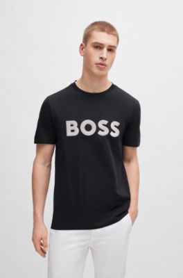 Cotton-jersey regular-fit T-shirt with mesh logo, Dark Blue