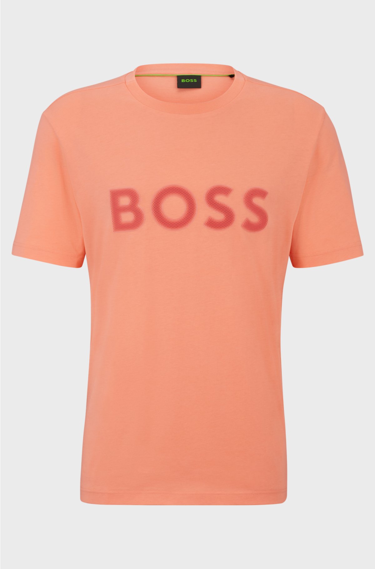 Cotton-jersey regular-fit T-shirt with mesh logo, Light Orange