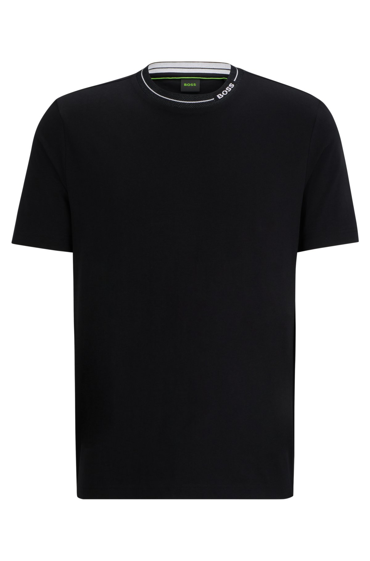 Cotton-jersey regular-fit T-shirt with branded collar, Black