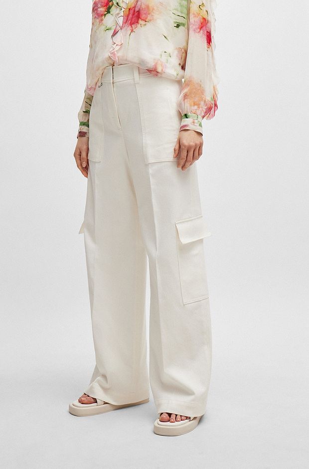 Pantaloni straight fit in misto cotone, Bianco