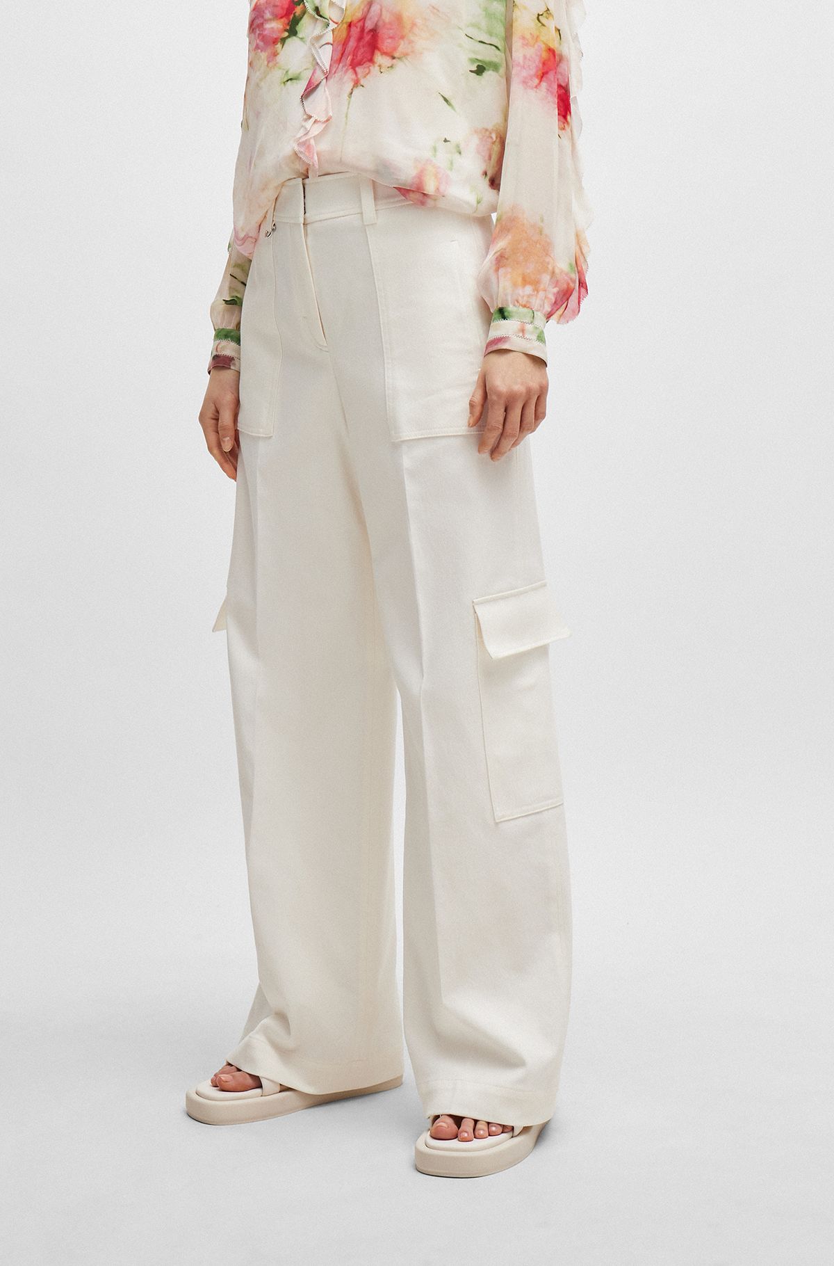 Straight-fit trousers in a cotton blend, White