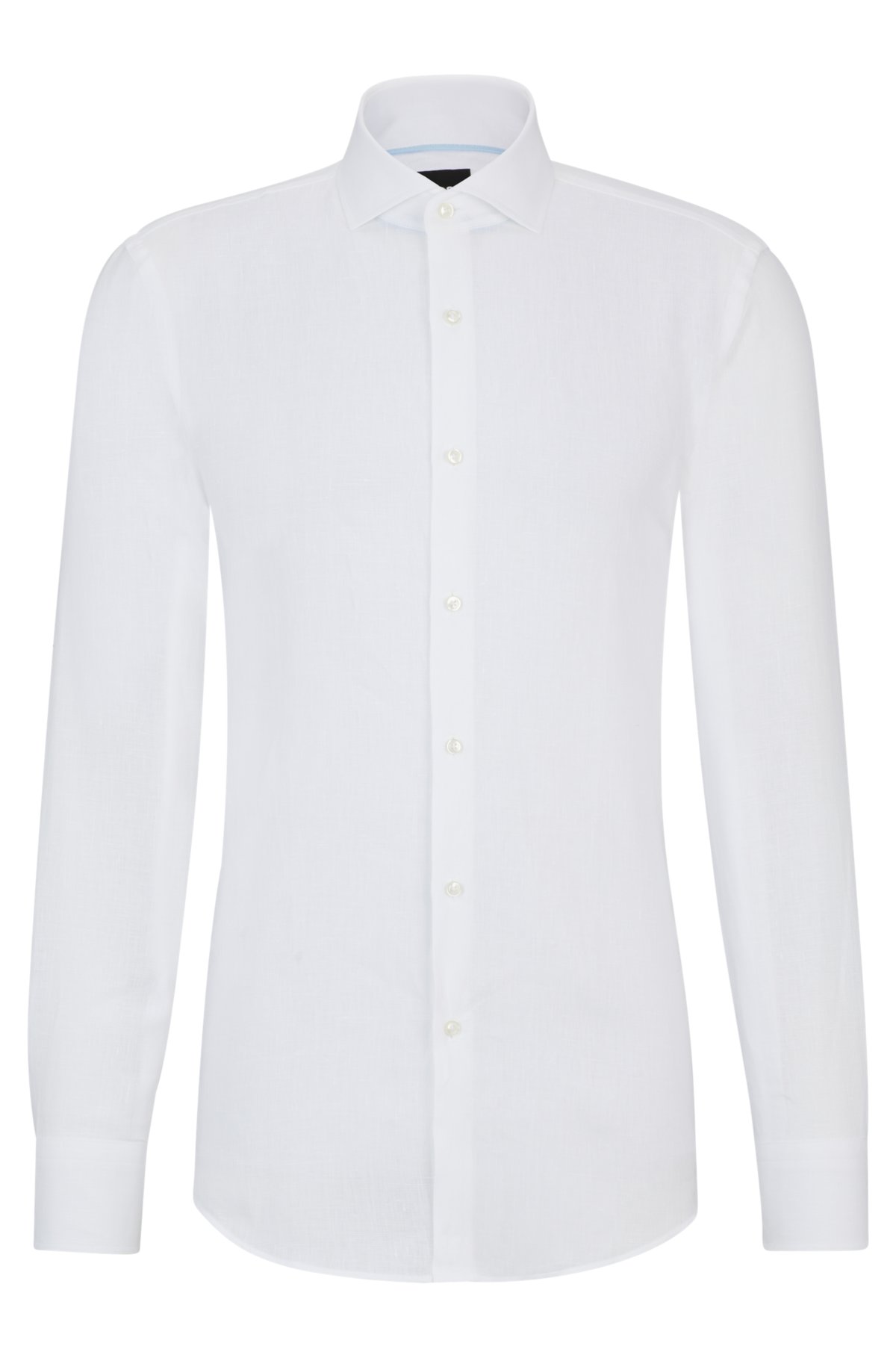 Slim-fit shirt in linen with spread collar, White