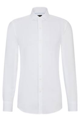 Hugo Boss Slim-fit Shirt In Linen With Spread Collar In White