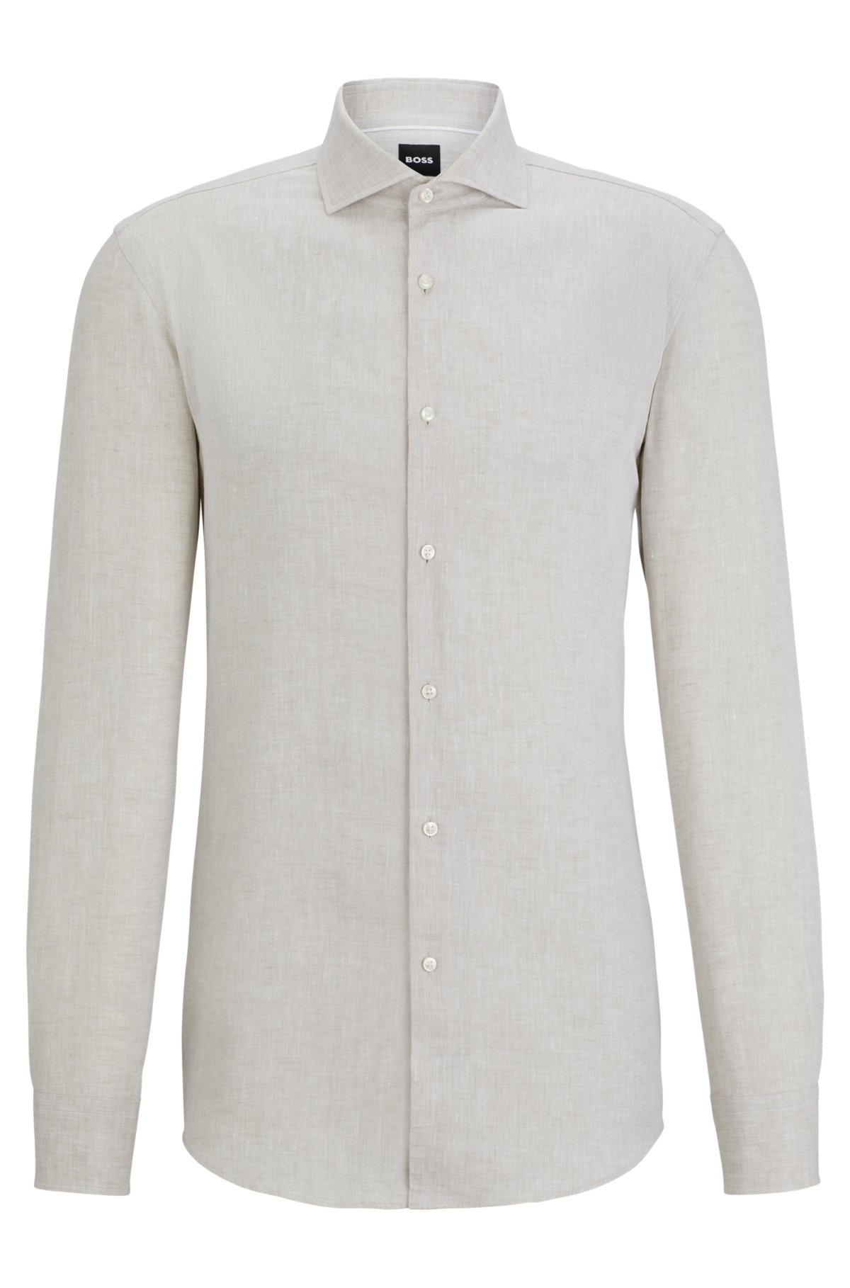 Slim-fit shirt in linen with spread collar, Light Grey