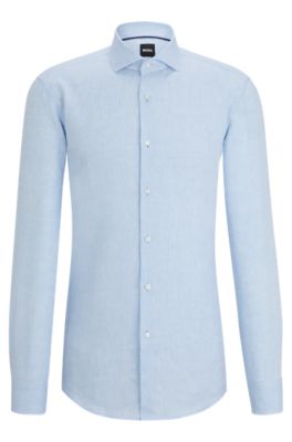 BOSS - Slim-fit shirt in linen with spread collar