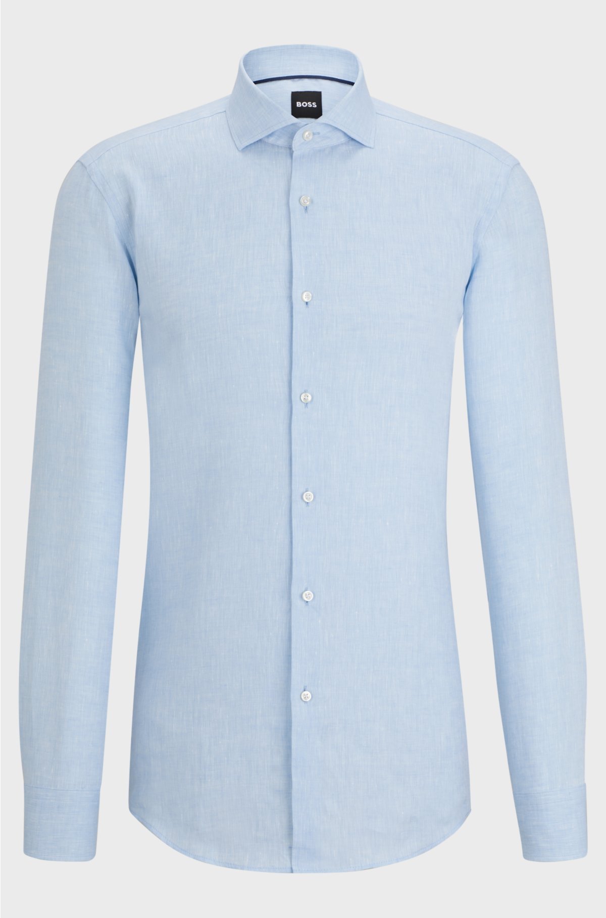 Slim-fit shirt in linen with spread collar, Light Blue