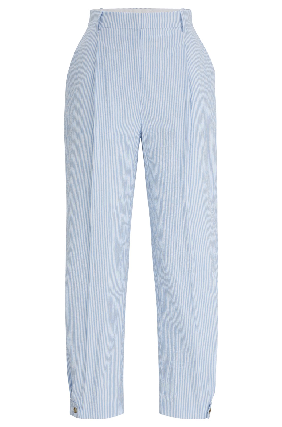 Relaxed-fit trousers in striped stretch-cotton seersucker, Light Blue