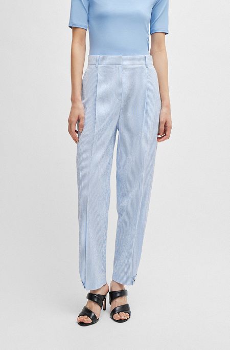 Relaxed-fit trousers in striped stretch-cotton seersucker, Light Blue