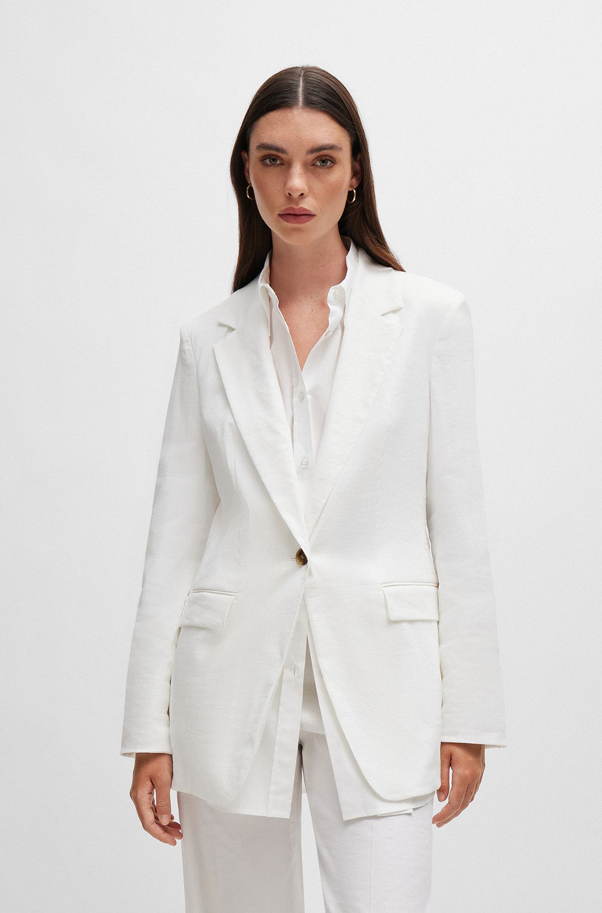 Linen-blend Sleeveless Jacket - White - Ladies