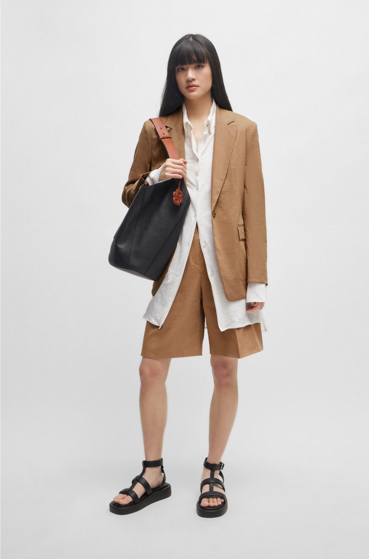 Regular-fit jacket in a linen blend, Beige