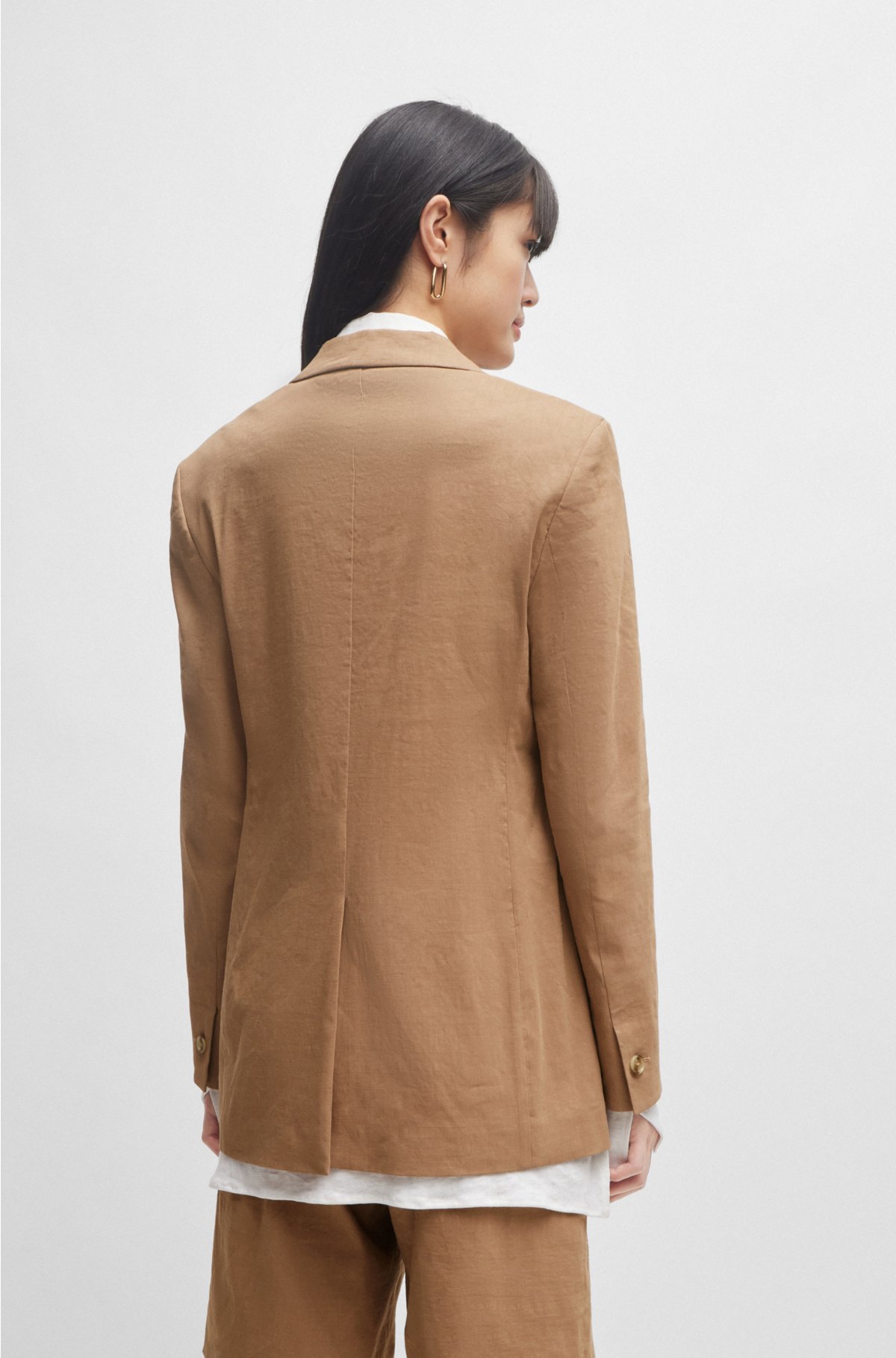 Regular-fit jacket in a linen blend, Beige