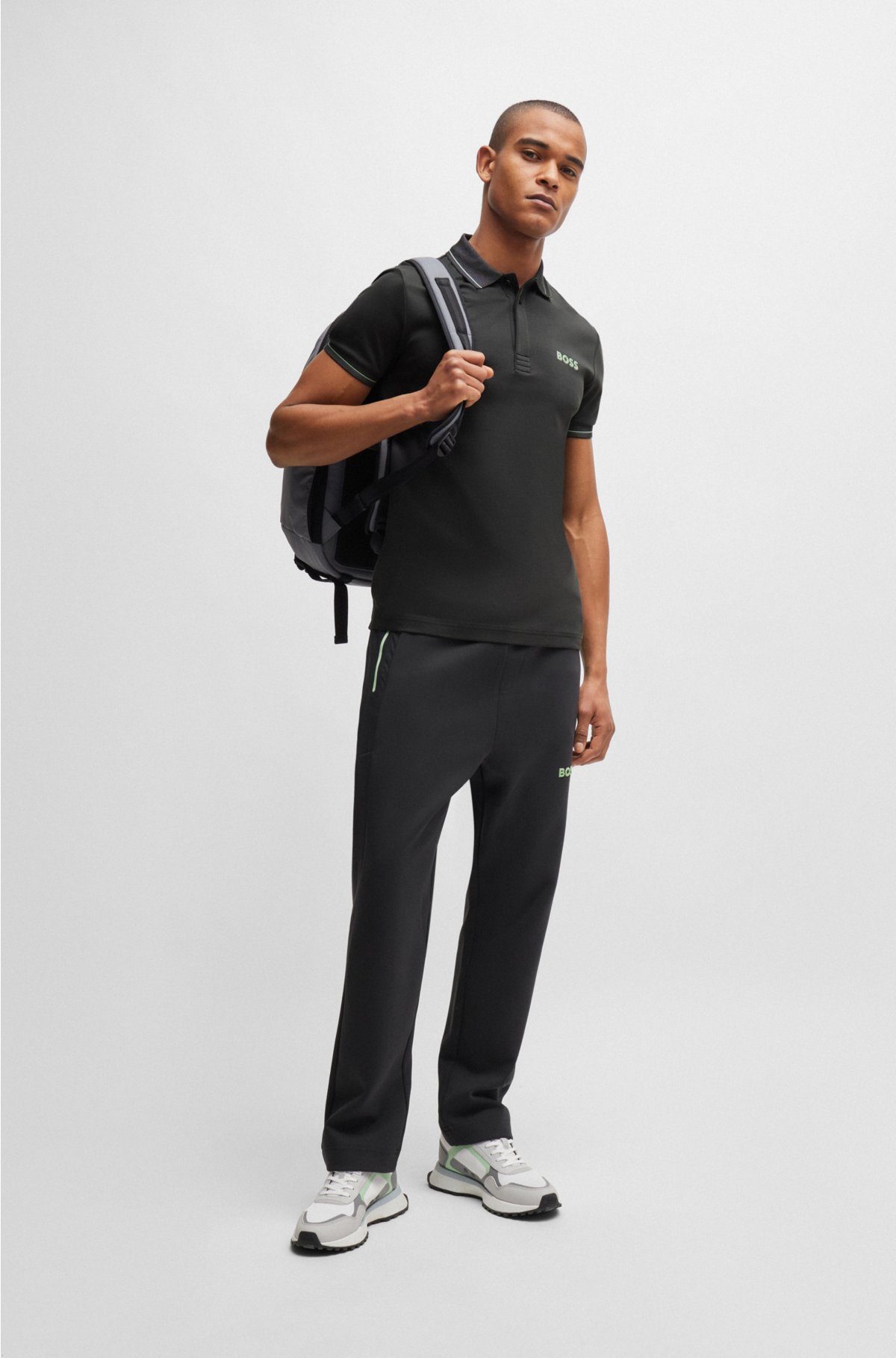 Interlock-cotton slim-fit polo shirt with mesh logo, Dark Grey