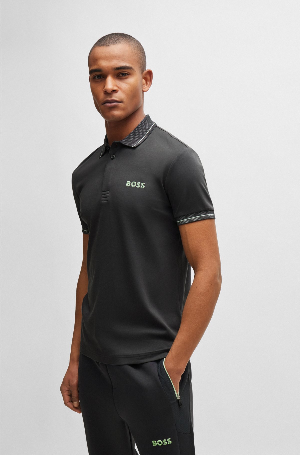BOSS - Interlock-cotton slim-fit polo shirt with mesh logo