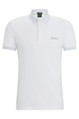 BOSS - Interlock-cotton slim-fit polo shirt with mesh logo