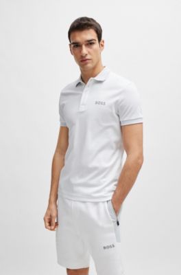 BOSS - Interlock-cotton slim-fit polo shirt with mesh logo